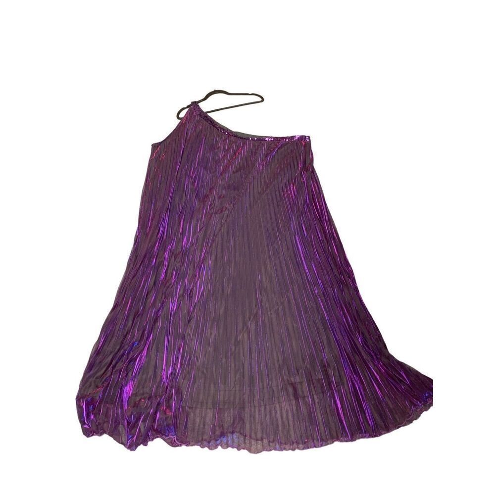 XM Plus Wear Purple Pleated Off The Shoulder Dress